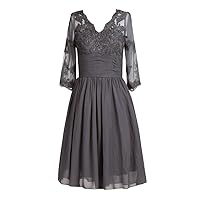 Lorderqueen Women's V Neck Lace Short Mother of The Bride Dress with 3/4 Sleeves