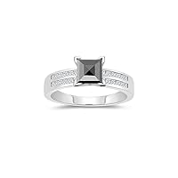 1.48-1.98 Cts Black & White Diamond Engagement Ring in 14K White Gold