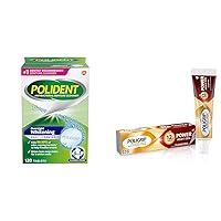 Polident Overnight Whitening Denture Cleanser Tablets - 120 Count & Super Poligrip Power Max Power Hold plus Seal Denture Adhesive Cream, Denture Cream for Secure