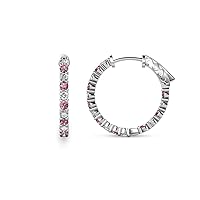 Pink Tourmaline & Natural Diamond Inside-Out Hoop Earrings 1/2 ctw 14K White Gold