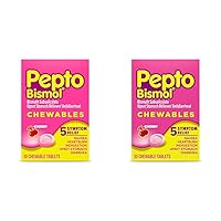 Pepto Bismol Chewables, Upset Stomach Relief, Bismuth Subsalicylate, Multi-Sympton Relief of Gas, Nausea, Heartburn, Indigestion, Diarrhea, Cherry Flavor, 30 Tablets (Pack of 2)