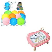 Reusable Water Balloons+Sturdy Magnetic Drawing Board Sketch Doodle Pad for 1 2 3 Years Old Girl, Self Sealing Water Bomb, Pool Beach Water Toys for Kids Ages 3-12, Magnetic Water Balloons