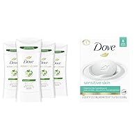 Dove Advanced Care Antiperspirant Deodorant Stick Cool Essentials 4 ct and Dove Beauty Bar More Moisturizing Than Bar Soap Sensitive Skin 3.75 Ounce (Pack of 8)