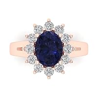 Clara Pucci 2.33ct Oval Cut Solitaire with Accent Halo Simulated Blue Sapphire designer Modern Statement Ring Solid 14k Pink Rose Gold