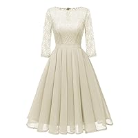 A Line Swing Dress for Women Vintage Princess Floral Lace Cocktail O-Neck Party Prom Gowns
