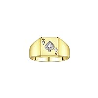 Rylos Gambling Rings Designer Ring: Lucky Ace of Spades Poker Ring with Diamond - Yellow Gold Plated Sterling Silver Ring for Men & Women, Sizes 6-13. Perfect Pinky Ring Choice!