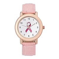 Pink Satin Ribbon Breast Cancer Women's Casual Watch PU Leather Band Analog Quartz Watches