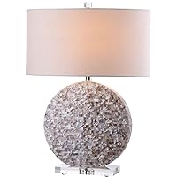SAFAVIEH Lighting Collection Lindsey Coastal Cream Shell 27-inch Bedroom Living Room Home Office Desk Nightstand Table Lamp (LED Bulb Included)