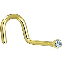 Body Candy Solid 14k Yellow Gold 1.5mm Genuine Blue Topaz Right Nose Stud Screw 18 Gauge 1/4