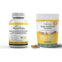 Vegan Vitality Energy Booster Bundle - Vegan multivitamins and Super Mushroom Complex. High Strength Plant Based Formula for Immunity, Energy Overall Health for Vegans and Vegetarians