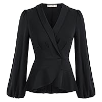 GRACE KARIN 2024 Women's Elegant Tops Long Sleeve Wrap Tops V Neck Formal Work Blouses Dressy Shirts