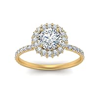 Choose Your Gemstone Rollover Classic Halo Diamond CZ Ring yellow gold plated Round Shape Halo Engagement Rings Everyday Jewelry Wedding Jewelry Handmade Gifts for Wife US Size 4 to 12