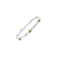 Rylos Stunning Peridot & Diamond Love Knot Tennis Bracelet Set in Sterling Silver - Adjustable to fit 7