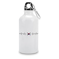 South Korea Flag Heartbeat Funny Stainless Steel Sports Water Bottle South Korea Insulated Sports Water Bottle with Carabiner Clip, Sports Bottles 14 Oz, White