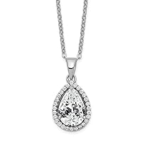 925 Sterling Silver Polished Spring Ring Created White Topaz and CZ Cubic Zirconia Simulated Diamond Necklace 18 Inch Jewelry for Women