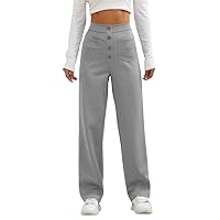 Plus Size Casual Pants,Women's Casual Straight Leg Pants with High Waist Button Elastic Business Work Business Trousers