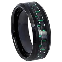 Tungsten Carbide Ring Men Women Black Green Carbon Fiber Wedding Engagement Band Promise Ring Sizes 7-15 TCR857