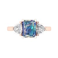 3.05 ct Emerald cut 3 stone Solitaire real Ideal Simulated Blue Moissanite Promise Anniversary Engagement ring 18K Rose Gold