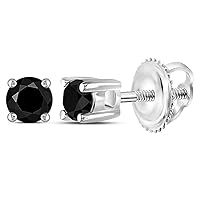 The Diamond Deal 14kt White Gold Unisex Round Black Color Enhanced Diamond Solitaire Earrings 1/4 Cttw