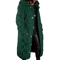 Womens Long Cardigan Open Front Duster Sweater Long Sleeve Chunky Cable Knit Plus Size Hooded Coatigan for Women