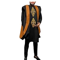 African Clothing for Men Dashiki Embroidery Agbada Robe Plus Size Dashiki Outfits Coats Shirts and Pants 3 Piece Set