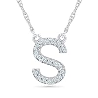 DGOLD Sterling Silver Round White Diamond Initial 