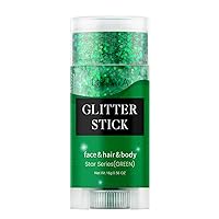 St Patricks Day Green Face Body Glitter Stick, Mermaid Sequins Face Glitter Gel, Singer Concerts Music Festival Rave Accessories,Holographic Chunky Glitter Makeup for Lip Eye Hair Body