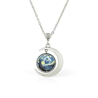 Moon pendant Tardis Doctor Who Starry Night necklace Van Gogh Jewelry Customize Your Own Style