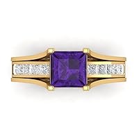 Clara Pucci 3.37ct Princess Cut Pave Solitaire with Accent Natural Amethyst Statement Sliding Bridal Ring Band Set 14k Yellow Gold