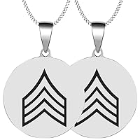 2PCS Solid Steel Engraved E 5 Sergeant Rank Sgt Or 5 E5 Us Army Mens Womens Pendant Necklace Chain