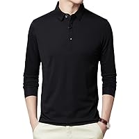 Men Cotton Long Sleeve Polo Shirts, Male Classic Solid Colors Slim Fit Tee Shirt Clothing