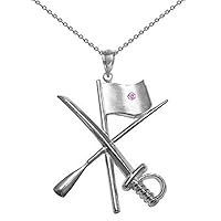 Color Guard Flag Rifle Saber Charm with Pink Sapphire on Necklace