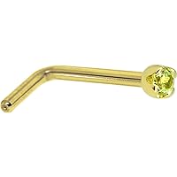 Body Candy Solid 14k Yellow Gold 1.5mm Genuine Peridot L Shaped Nose Stud Ring 20 Gauge 1/4