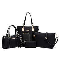 Nylon 6 PCS Women Shoulder Bag Top-Handle Handbag Tote Purse Wallet Key Case Set