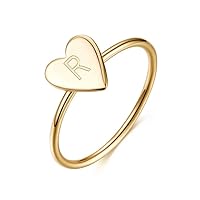 Memorjew 925 Sterling Silver Rings for Girls Women, Dainty Initial Heart Ring Stacking Ring for Women Girls Jewelry Gifts