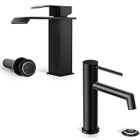 Phiestina Matte Black Bathroom Sink Faucet, Single Hole Single Handle Modern Bathroom Faucet, with Water Supply Line and Metal Pop Up Drain, BF01053-N1-MB+SGF06-MB
