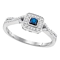 The Diamond Deal Sterling Silver Round Blue Color Enhanced Diamond Solitaire Bridal Wedding Ring 1/6 Cttw