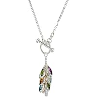 Sterling Silver Citrine Natural Peridot Amethyst Blue Topaz 6 cttw Gem Cluster Necklace, 16 inch long