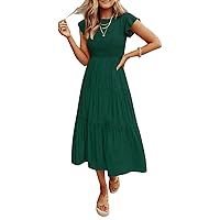 MEROKEETY Women's Flutter Short Sleeve Smocked Midi Dress Summer Casual Tiered A-Line Dress