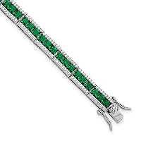 5.6mm Cheryl M 925 Sterling Silver Rhodium Plated Princess cut Green Nano Crystal and Brilliant cut White CZ Bracelet 7.25 Inch Jewelry for Women