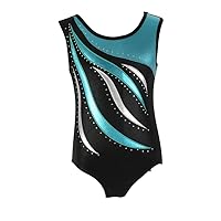 Gymnastics Leotards for Girls, One-Piece Striped Gymnastics Ballet Leotards with Shinning Diamond Embroidered