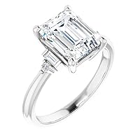 925 Silver, 10K/14K/18K Solid Gold Moissanite Engagement Ring, 2.0 CT Emerald Cut Handmade Solitaire Ring, Diamond Wedding Ring for Women/Her Anniversary Proposes Ring, VVS1 Colorless
