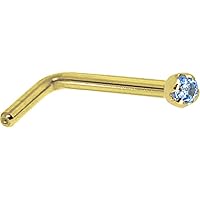 Body Candy Solid 18k Yellow Gold 1.5mm Genuine Topaz L Shaped Nose Stud Ring 18 Gauge 1/4