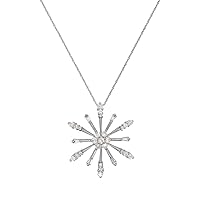 AGS Certified Round & Baguette Natural Diamond Snowflake Pendant (SI2-I1, F-G) 3/4 ctw 14K White Gold. Included 18 inches 14K Gold Chain.