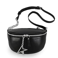 Fashion Design Chest Pack Women's Bags Trendy Lady Genuine Leather Large Capacity Multifunction Crossbody Shoulder Bag, Black, S