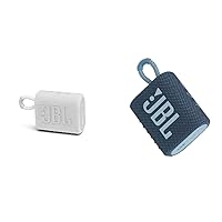 JBL GO 3 Small Bluetooth Box in White - Waterproof, Portable Speaker for On The Go - Up to 5 Hours Playback Time on Just One Battery Charge & GO 3 Small Bluetooth Box in Blue, Pack of 1