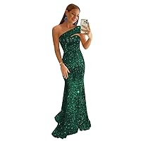 One Shoulder Sequins Formal Dresses Sparkly Mermaid Prom Dresses Long Sweetheart Evening Gown Party Dress