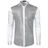 Men's Oblique Button Down Embroidery Dress Shirt Slim Fit Long Sleeve Shirt Men Casual Business Wedding White XL
