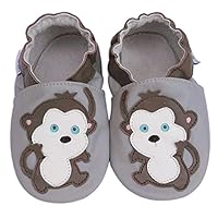 Leather Baby Soft Sole Shoes Boy Girl Infant Children Kid Toddler Crib First Walk Gift Monkey Grey