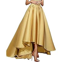 High Waist Satin Maxi Skirts Dress High Low Casual Dresses with Pockets